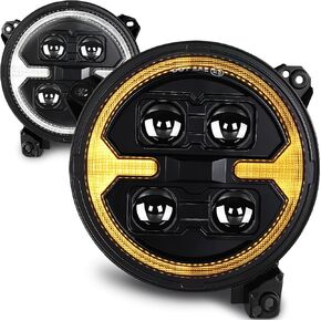 مصابيح أمامية LED مستديرة مقاس 7 بوصات مع ضوء إشارة الانعطاف الكهرماني لسيارات جيب رانجلر JK JKU TJ LJ موديل 1996-2018، مصابيح أمامية معتمدة من وزارة النقل Wrangler JK Hi/Lo Beam DRL مع محول H4 H13، مصابيح أمامية لجهاز العرض قطعتان in Kuwait