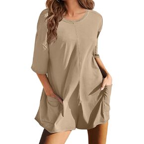 Alsogo Womens الضخم الحجج الضخم Rompers الرياضي تجريب العكس الخلفية v v الرقبة الأكمام قصيرة الأكمام مع جيوب in Kuwait