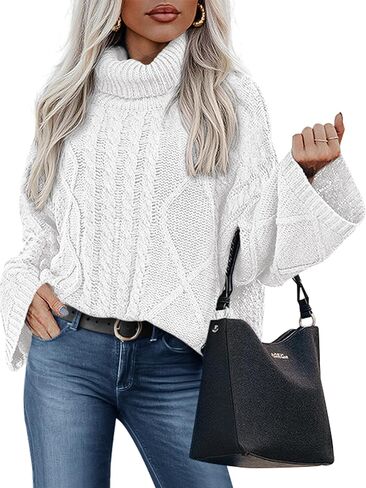 PRETTYGARDEN Fall Sweaters for Women 2025 Oversized Chunky Cable Knit Turtleneck Long Sleeve Winter Pullover Sweater Tops in Saudi Arabia