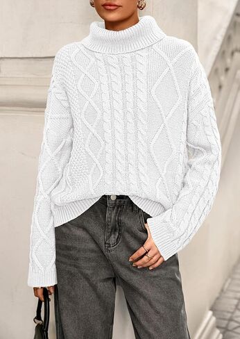 PRETTYGARDEN Fall Sweaters for Women 2025 Oversized Chunky Cable Knit Turtleneck Long Sleeve Winter Pullover Sweater Tops in Saudi Arabia