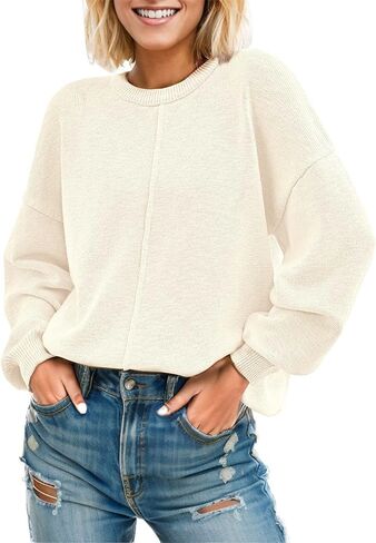Womens Tops Sweaters for Women 2024 Trendy Fall Outfits Casual Long Sleeve Crew Neck Loose fit Knitted Pullover Sweater Tops in Kuwait