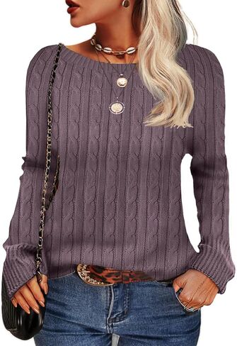 Womens Fall Sweaters 2025 Trendy Cable Knit Long Sleeve Crewneck Business Tops Casual Outfit Lightweight Sweater for Women in Kuwait