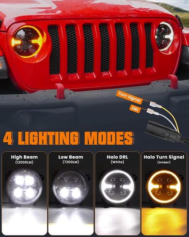 مصابيح أمامية LED مستديرة مقاس 7 بوصات مع ضوء إشارة الانعطاف الكهرماني لسيارات جيب رانجلر JK JKU TJ LJ موديل 1996-2018، مصابيح أمامية معتمدة من وزارة النقل Wrangler JK Hi/Lo Beam DRL مع محول H4 H13، مصابيح أمامية لجهاز العرض قطعتان in Kuwait