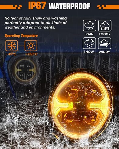مصابيح أمامية LED مستديرة مقاس 7 بوصات مع ضوء إشارة الانعطاف الكهرماني لسيارات جيب رانجلر JK JKU TJ LJ موديل 1996-2018، مصابيح أمامية معتمدة من وزارة النقل Wrangler JK Hi/Lo Beam DRL مع محول H4 H13، مصابيح أمامية لجهاز العرض قطعتان in Kuwait