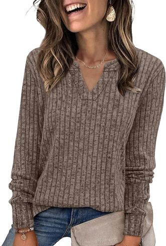 SAMPEEL Womens Tops Long Sleeve V Neck Pullover Fall Sweater Loose Fit Tunic Shirts Fashion Outfits 2025 in Saudi Arabia