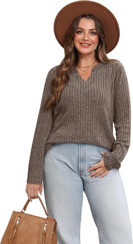 SAMPEEL Womens Tops Long Sleeve V Neck Pullover Fall Sweater Loose Fit Tunic Shirts Fashion Outfits 2025 in Saudi Arabia