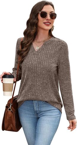 SAMPEEL Womens Tops Long Sleeve V Neck Pullover Fall Sweater Loose Fit Tunic Shirts Fashion Outfits 2025 in Saudi Arabia