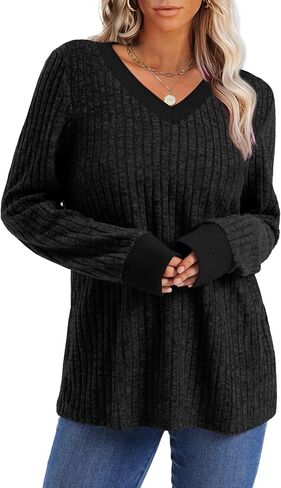 Sampeel Women's V Neck Color Block قمصان طويلة الأكمام - قمم السقوط غير الرسمية ، والسترات الصوفية الخفيفة الأزياء ، 2025 in Saudi Arabia