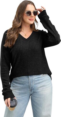 Sampeel Women's V Neck Color Block قمصان طويلة الأكمام - قمم السقوط غير الرسمية ، والسترات الصوفية الخفيفة الأزياء ، 2025 in Saudi Arabia