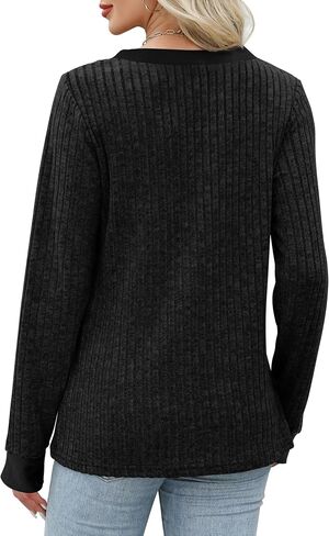 Sampeel Women's V Neck Color Block قمصان طويلة الأكمام - قمم السقوط غير الرسمية ، والسترات الصوفية الخفيفة الأزياء ، 2025 in Saudi Arabia