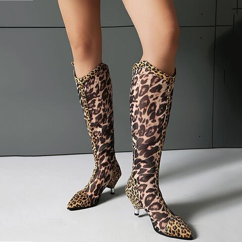 Mesh Air Mesh Leopard Summer Boots for Women Vintage Lace Halloween Costume Goth Victorian Boots in Kuwait