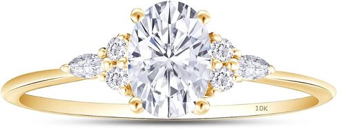 Savearth Diamonds 1 CT Center 7x5mm Oval ، Marquise & Round Cut Lab الذي تم إنشاؤه خاتم خطوبة مويسانيت الماس Solitaire للنساء في 10K أو 14K Solid Gold (VVS1 Clarity ، 1 CTTW) in Kuwait
