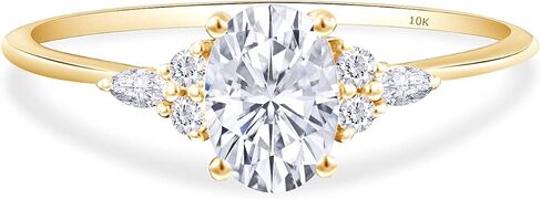 Savearth Diamonds 1 CT Center 7x5mm Oval ، Marquise & Round Cut Lab الذي تم إنشاؤه خاتم خطوبة مويسانيت الماس Solitaire للنساء في 10K أو 14K Solid Gold (VVS1 Clarity ، 1 CTTW) in Kuwait