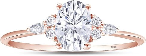 Savearth Diamonds 1 CT Center 7x5mm Oval ، Marquise & Round Cut Lab الذي تم إنشاؤه خاتم خطوبة مويسانيت الماس Solitaire للنساء في 10K أو 14K Solid Gold (VVS1 Clarity ، 1 CTTW) in Kuwait