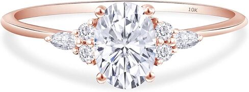 Savearth Diamonds 1 CT Center 7x5mm Oval ، Marquise & Round Cut Lab الذي تم إنشاؤه خاتم خطوبة مويسانيت الماس Solitaire للنساء في 10K أو 14K Solid Gold (VVS1 Clarity ، 1 CTTW) in Kuwait