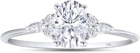 Savearth Diamonds 1 CT Center 7x5mm Oval ، Marquise & Round Cut Lab الذي تم إنشاؤه خاتم خطوبة مويسانيت الماس Solitaire للنساء في 10K أو 14K Solid Gold (VVS1 Clarity ، 1 CTTW) in Kuwait