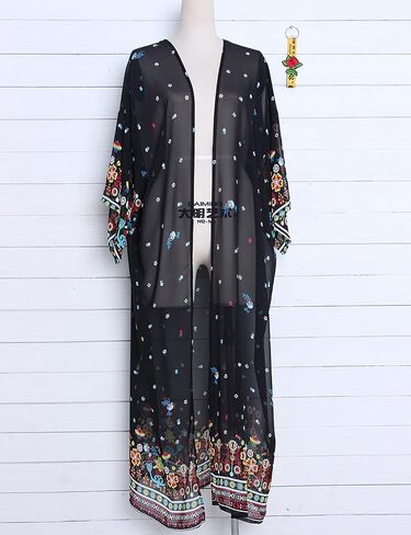 shermie Women's Long Kimono Bohemian Loose Causal Summer Beach Bikini Swimwear Swimsuit Cover Up in Kuwait