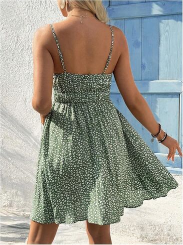فستان الأمومة النسائي Oyoangle Boho ditsy Ploral Print A Line Knee Beach Sundress in Kuwait