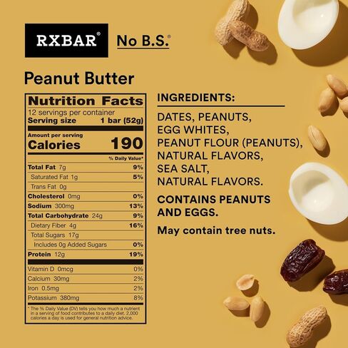 RXBAR Protein Bars, 12g Protein, Gluten Free Snacks, Snack Bars, Peanut Butter, 22oz Box (12 Bars) in Saudi Arabia
