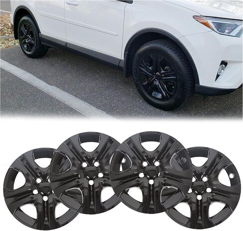 Hecasa 17 "" Wheel Coverens Hubcaps متوافق مع 2013-2018 Toyota Rav4 LE ، 5 يتحدث ، Gloss Black Plastic Skins Hub Caps Covers Full Rim Covers in Kuwait
