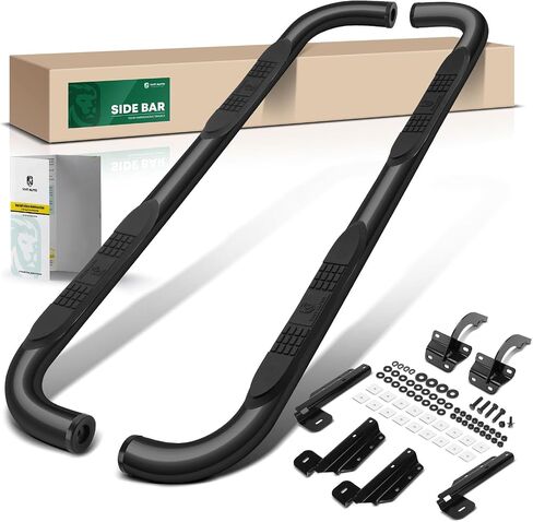 YHTAUTO 3 Inch Running Boards Fit Ford F-150 2015-2024 Crew Cab, Round Ends Side Steps Carbon Steel Step Bars Off-Road Exterior Accessories in Saudi Arabia