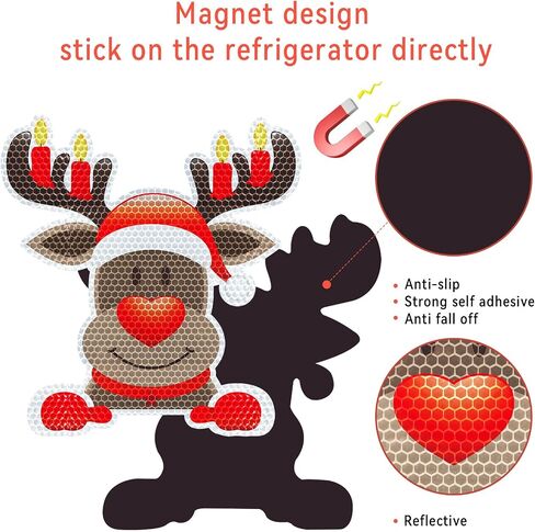 Whaline 30Pcs Christmas Reflective Car Magnets Set Colorful Bulb Light with Lines 8 Design Cartoon Santa Reindeer Gingerbread Refrigerator Garage Magnet Decal Decoration, 1.9x3.94 inches, 7.87 inches in Saudi Arabia