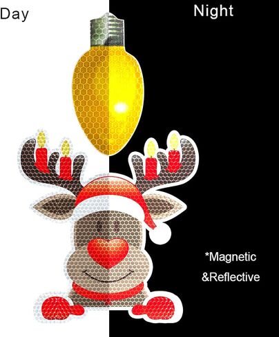 Whaline 30Pcs Christmas Reflective Car Magnets Set Colorful Bulb Light with Lines 8 Design Cartoon Santa Reindeer Gingerbread Refrigerator Garage Magnet Decal Decoration, 1.9x3.94 inches, 7.87 inches in Saudi Arabia