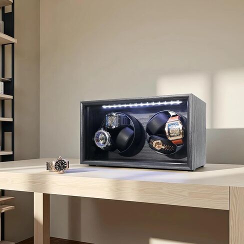 Watch Winder for 3 Automatic Watches, Automatic Watch Winder 4 Rotation Modes with Blue Light, USB Powered and Quiet Mabuchi Motor in Kuwait