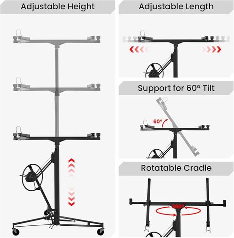رفع دريوال رفع 11FT شيتروك رفع جاك رفع للسقف 360 درجة قابل للتعديل دريوال لوحة رافعة، 150 رطل الثقيلة رافع دريوال، رفع شيتروك قابلة للطي، رفع دريوال لتحسين المنزل in Kuwait