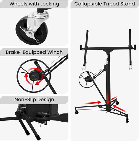 رفع دريوال رفع 11FT شيتروك رفع جاك رفع للسقف 360 درجة قابل للتعديل دريوال لوحة رافعة، 150 رطل الثقيلة رافع دريوال، رفع شيتروك قابلة للطي، رفع دريوال لتحسين المنزل in Kuwait