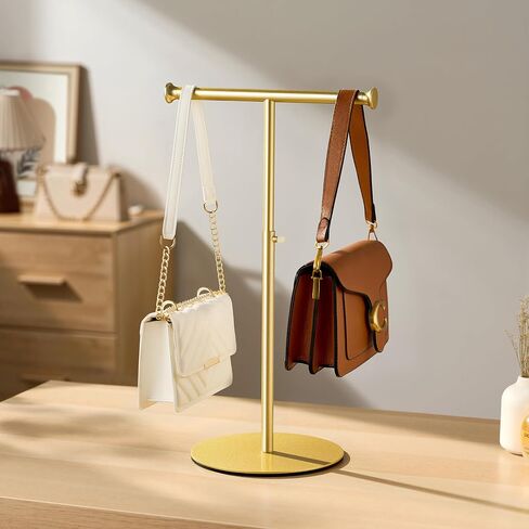niffgaff T Bar Purse Display Stand Tabletop: Adjustable Height Handbag Holder, Countertop Hanging Rack for Long Necklace Scarf Lanyard, Black in Kuwait