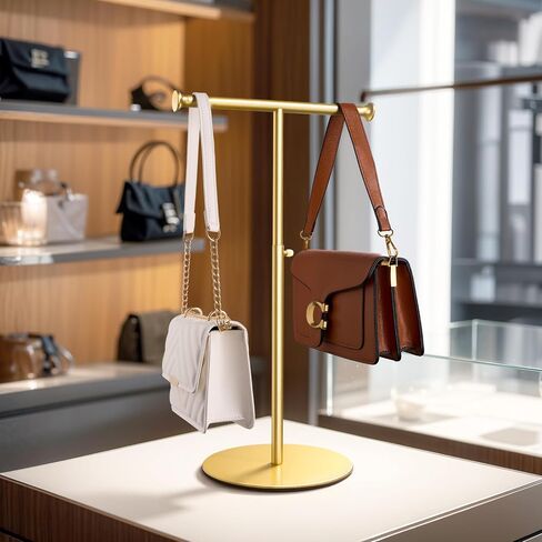 niffgaff T Bar Purse Display Stand Tabletop: Adjustable Height Handbag Holder, Countertop Hanging Rack for Long Necklace Scarf Lanyard, Black in Kuwait