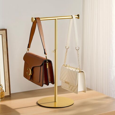 niffgaff T Bar Purse Display Stand Tabletop: Adjustable Height Handbag Holder, Countertop Hanging Rack for Long Necklace Scarf Lanyard, Black in Kuwait
