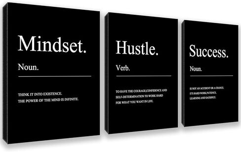 Motivational Office Wall Decor Mindset Canvas Wall Art 3 Pieces Hustle Posters Prints Entrepreneur Success Paintings Picture Artwork Inspirational Home Bedroom Living Room Decorations(36" Wx16 H) in Kuwait