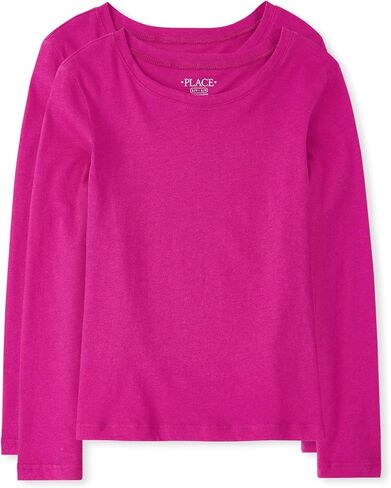 The Children's Place Girls' Long Sleeve Basic Layering T-Shirt, Ruby 2-Pack in Saudi Arabia