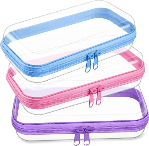 Hoolerry 3 Pcs Clear Hard Zipper Case Plastic Pouch Transparent Hard Case Clear Makeup Bag Portable Travel Organizer Bin for Cosmetics, Building Blocks, Puzzles(Multicolor,S) in Saudi Arabia