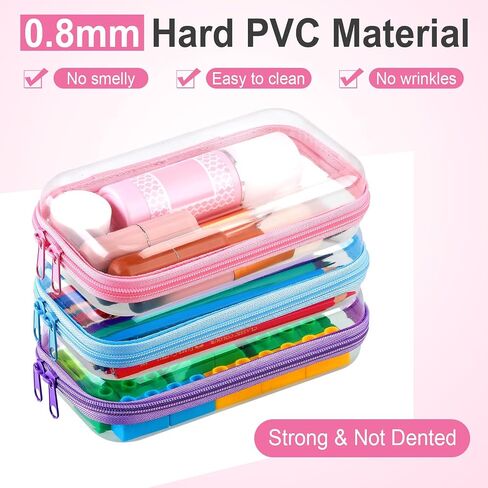 Hoolerry 3 Pcs Clear Hard Zipper Case Plastic Pouch Transparent Hard Case Clear Makeup Bag Portable Travel Organizer Bin for Cosmetics, Building Blocks, Puzzles(Multicolor,S) in Saudi Arabia