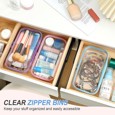 Hoolerry 3 Pcs Clear Hard Zipper Case Plastic Pouch Transparent Hard Case Clear Makeup Bag Portable Travel Organizer Bin for Cosmetics, Building Blocks, Puzzles(Multicolor,S) in Saudi Arabia