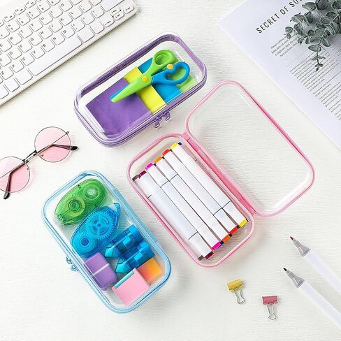 Hoolerry 3 Pcs Clear Hard Zipper Case Plastic Pouch Transparent Hard Case Clear Makeup Bag Portable Travel Organizer Bin for Cosmetics, Building Blocks, Puzzles(Multicolor,S) in Saudi Arabia