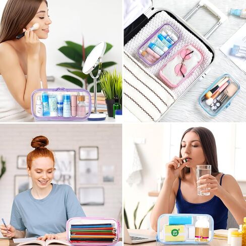 Hoolerry 3 Pcs Clear Hard Zipper Case Plastic Pouch Transparent Hard Case Clear Makeup Bag Portable Travel Organizer Bin for Cosmetics, Building Blocks, Puzzles(Multicolor,S) in Saudi Arabia