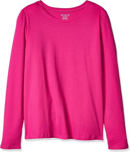 The Children's Place Girls' Long Sleeve Basic Layering T-Shirt, Ruby 2-Pack in Saudi Arabia