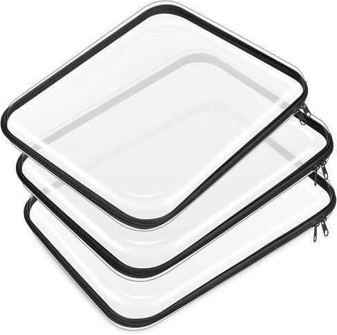 Hoolerry 3 Pcs Clear Hard Zipper Case Plastic Pouch Transparent Hard Case Clear Makeup Bag Portable Travel Organizer Bin for Cosmetics, Building Blocks, Puzzles(Multicolor,S) in Saudi Arabia