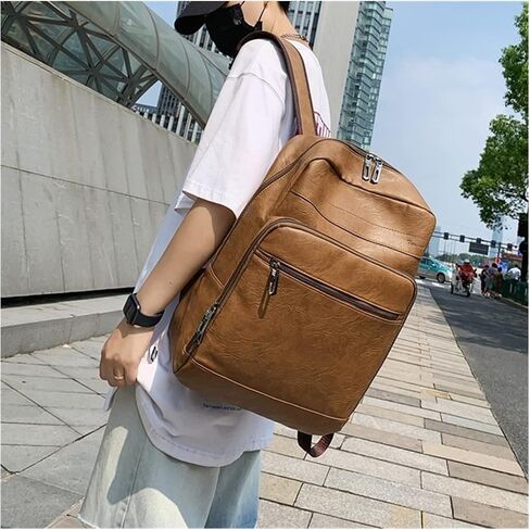 حقيبة الظهر لمرجل PU الجلود حقيبة مدرسية غير رسمية للرجال Rucksack (Auburn) in Kuwait