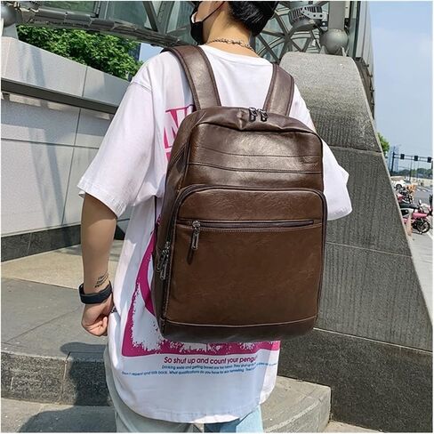 حقيبة الظهر لمرجل PU الجلود حقيبة مدرسية غير رسمية للرجال Rucksack (Auburn) in Kuwait