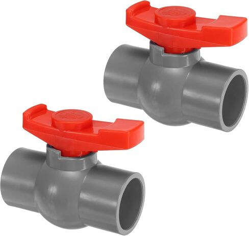 PATIKIL 50mm 2" ID PVC Ball Valve, 2 Pack Socket Type Shut-off Valve with Easy to Rotate Handle for Water Flow Control, White/Red in Saudi Arabia