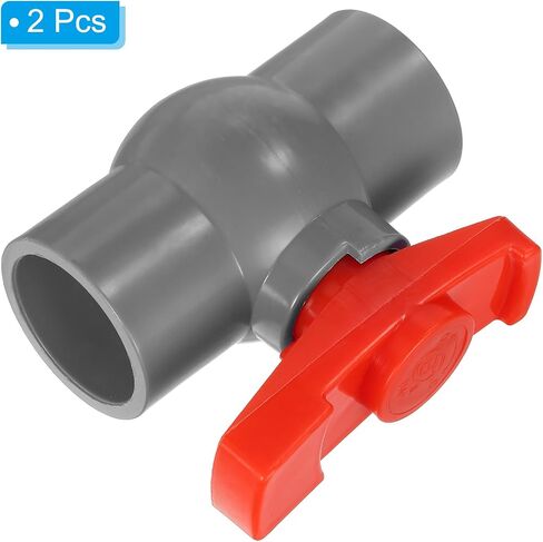 PATIKIL 50mm 2" ID PVC Ball Valve, 2 Pack Socket Type Shut-off Valve with Easy to Rotate Handle for Water Flow Control, White/Red in Saudi Arabia
