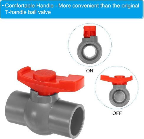 PATIKIL 50mm 2" ID PVC Ball Valve, 2 Pack Socket Type Shut-off Valve with Easy to Rotate Handle for Water Flow Control, White/Red in Saudi Arabia