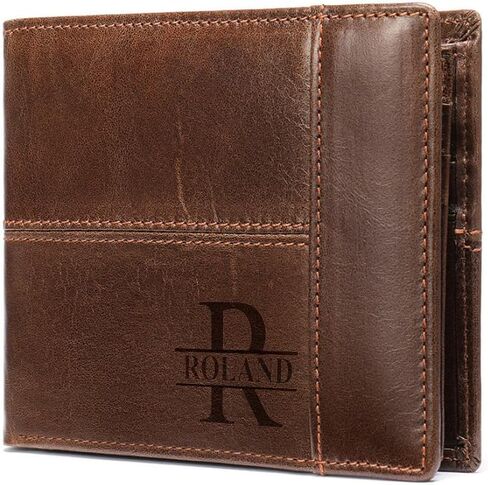 Personalized Leather Wallet for Men,Custom Engraved Name and Initial, Durable Zipper, Large Capacity, RFID Blocking Boys Wallet l Gifts for Dad, Son, Boyfriend (black) in Saudi Arabia
