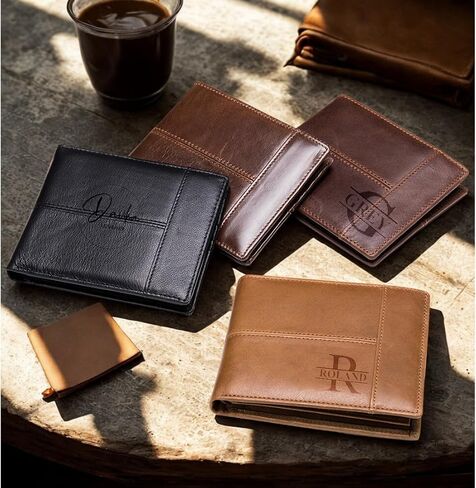 Personalized Leather Wallet for Men,Custom Engraved Name and Initial, Durable Zipper, Large Capacity, RFID Blocking Boys Wallet l Gifts for Dad, Son, Boyfriend (black) in Saudi Arabia