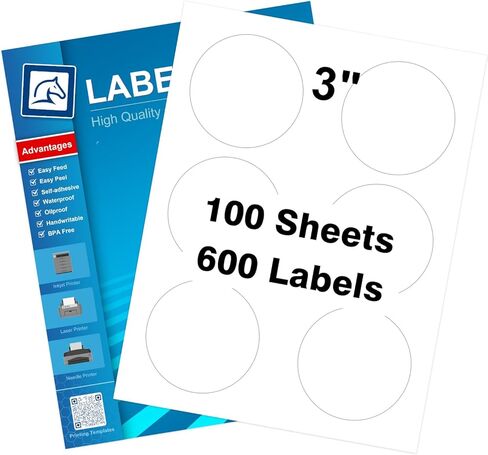 1" Round Sticker Labels for Laser/Ink Jet Printers, White Printable Labels Sheets, Circle Sticker Labels, 100 Sheet （HB-C063） in Kuwait